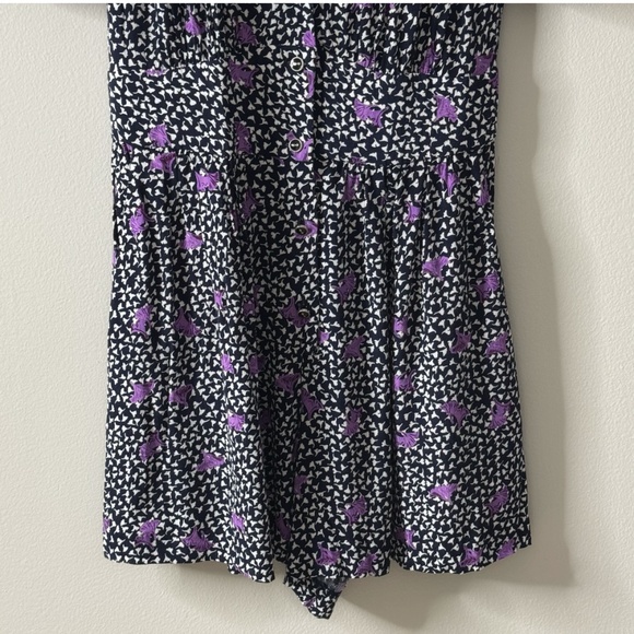 Maje Romper Black White Purple Print Button Front Collar Pockets One Piece Short - Picture 7 of 16